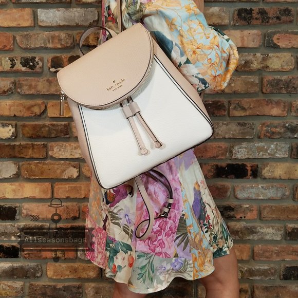 Kate spade Medium Flap Backpack Leila Beige White - Picture 3 of 13